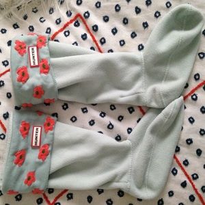 Hunter boot socks tall floral cuff blue medium new